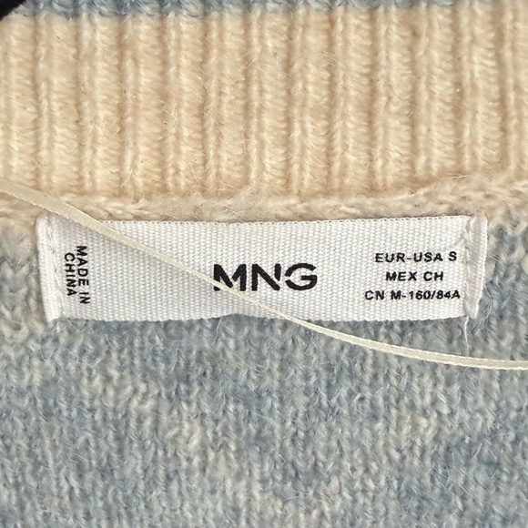 MANGO Knitted Cardigan With Diamonds | Argyle Blue Cream - Size S - Picture 3 of 5